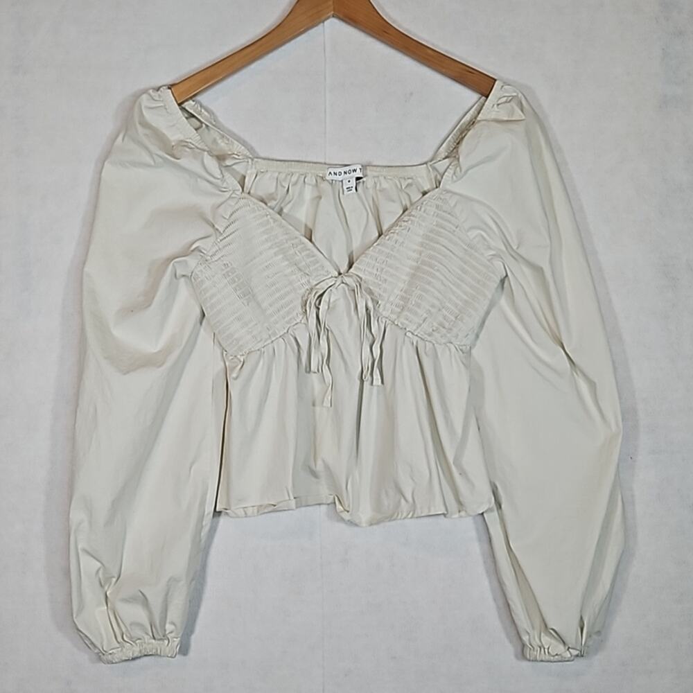 AND NOW THIS Ivory Off The Shoulder Babydoll Top Medium Balloon Sleeve Cream